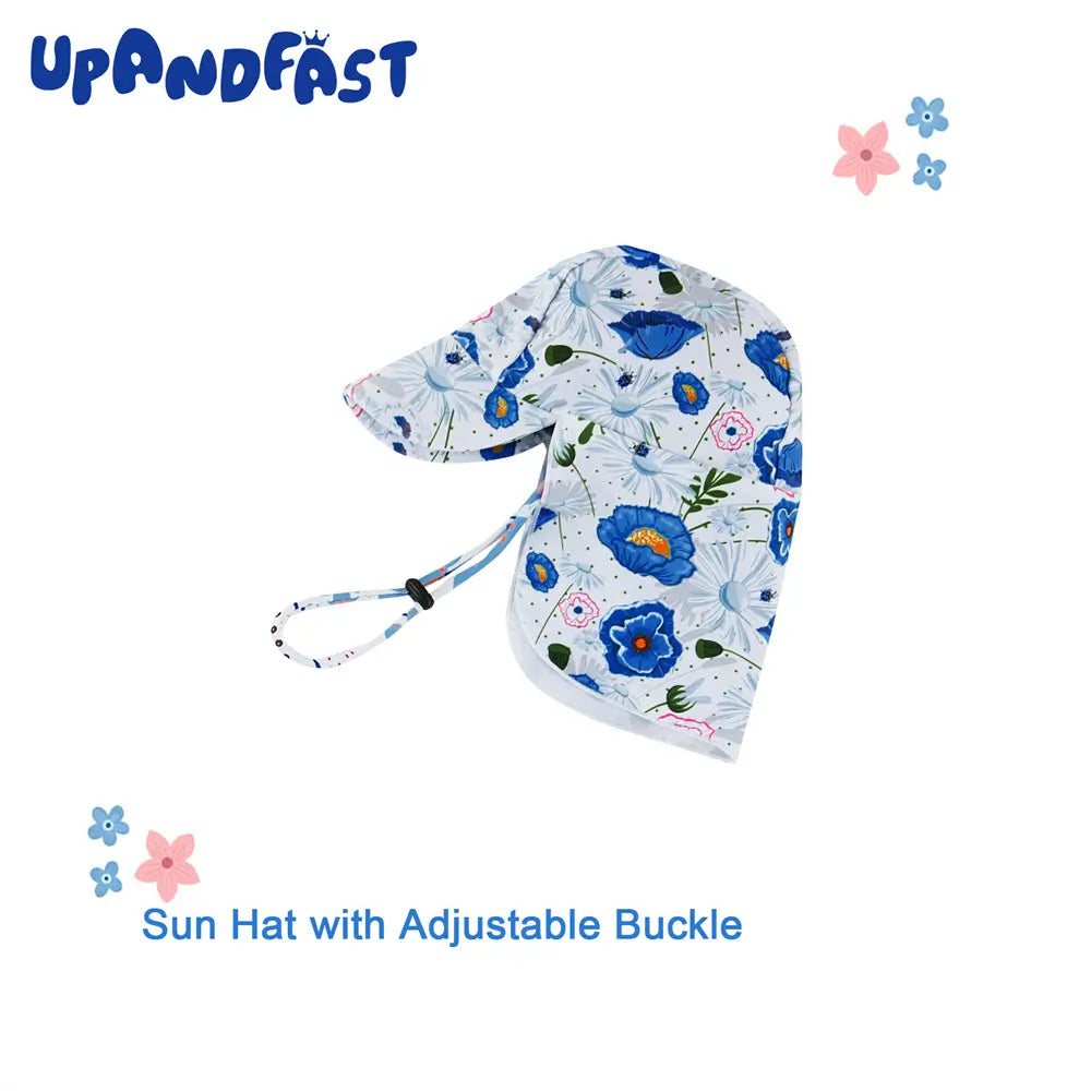 UPF 50+ Recycled Baby Girl Full Zip Swimwear with Hat-Blue Flower