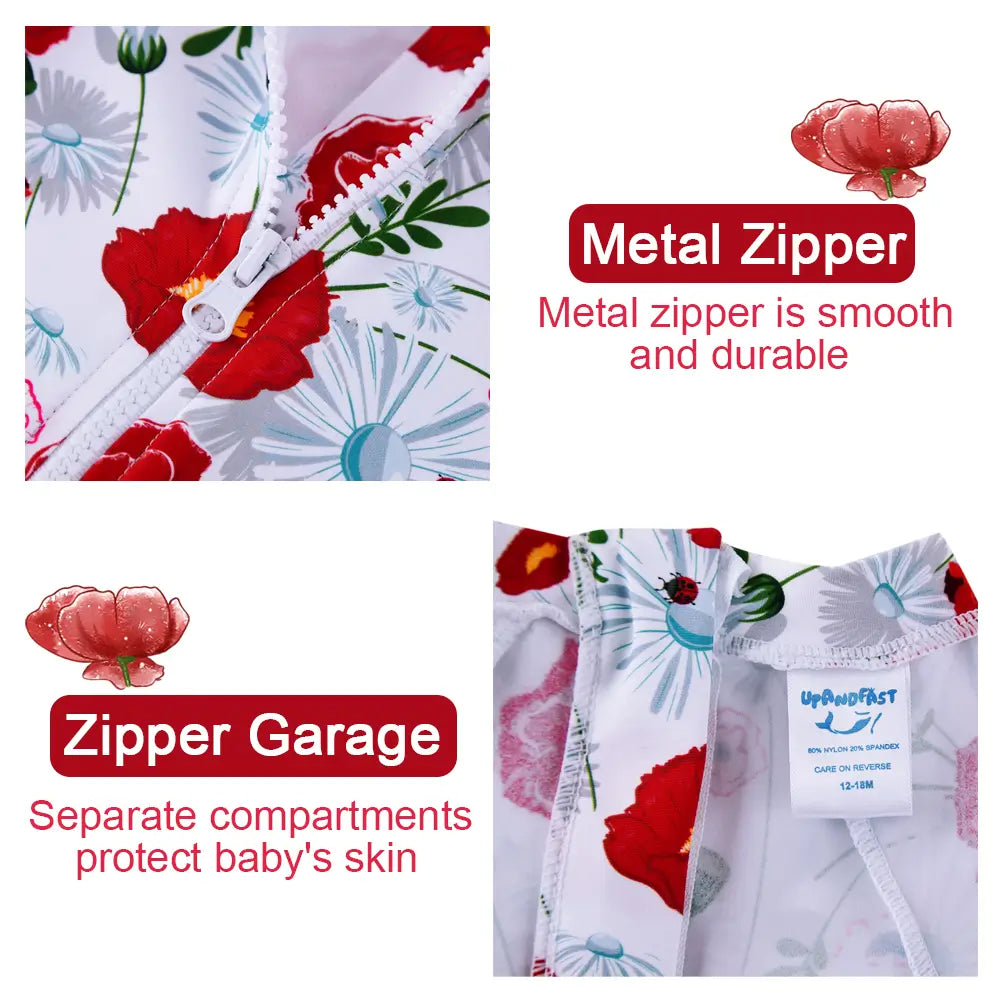UPF 50+ Baby Girl Snap Swimsuit with Sun Hat-Red Flower