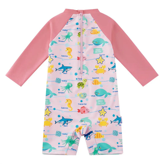 UPF 50+ Baby Girl One Piece Swimsuit with Snap-Ocean Animal