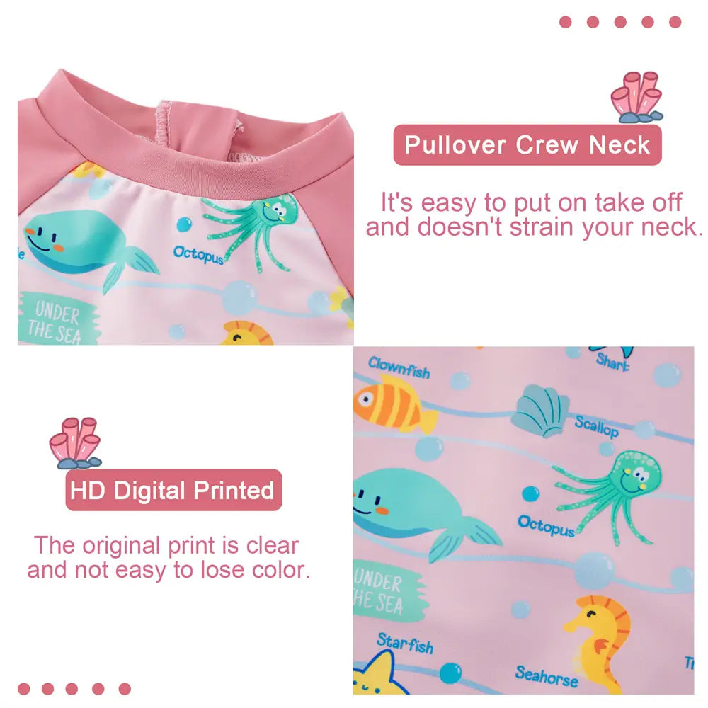 UPF 50+ Baby Girl One Piece Swimsuit with Snap-Ocean Animal