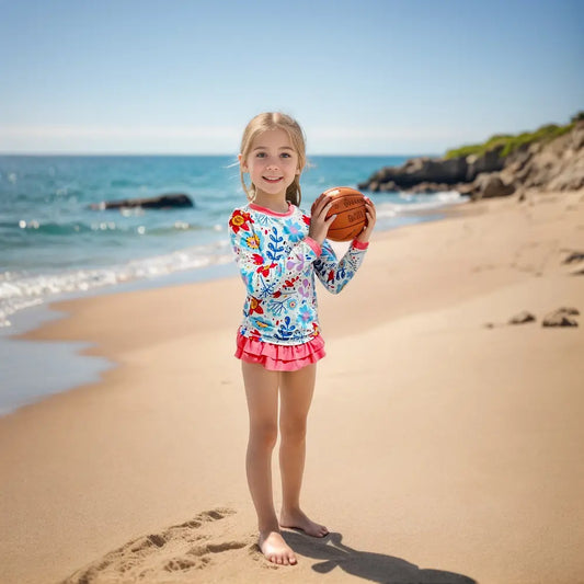 UPF 50+ Kid Girl Swimwear Tankini Rash Guard Set-Sunflower