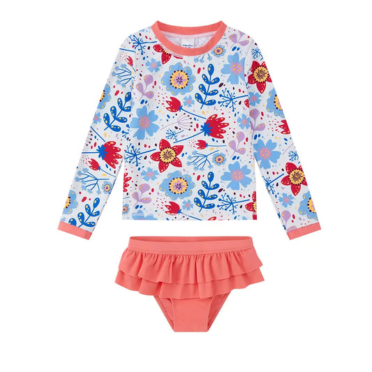 UPF 50+ Kid Girl Swimwear Tankini Rash Guard Set-Sunflower