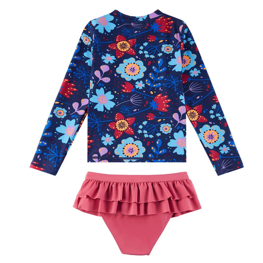 UPF 50+ 2-piece Girl Swimsuit Set with Bikini Bottom