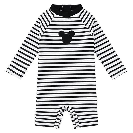 UPF 50+ Baby Boy One-Piece Swimsuit with Snap Button-Striped Bear