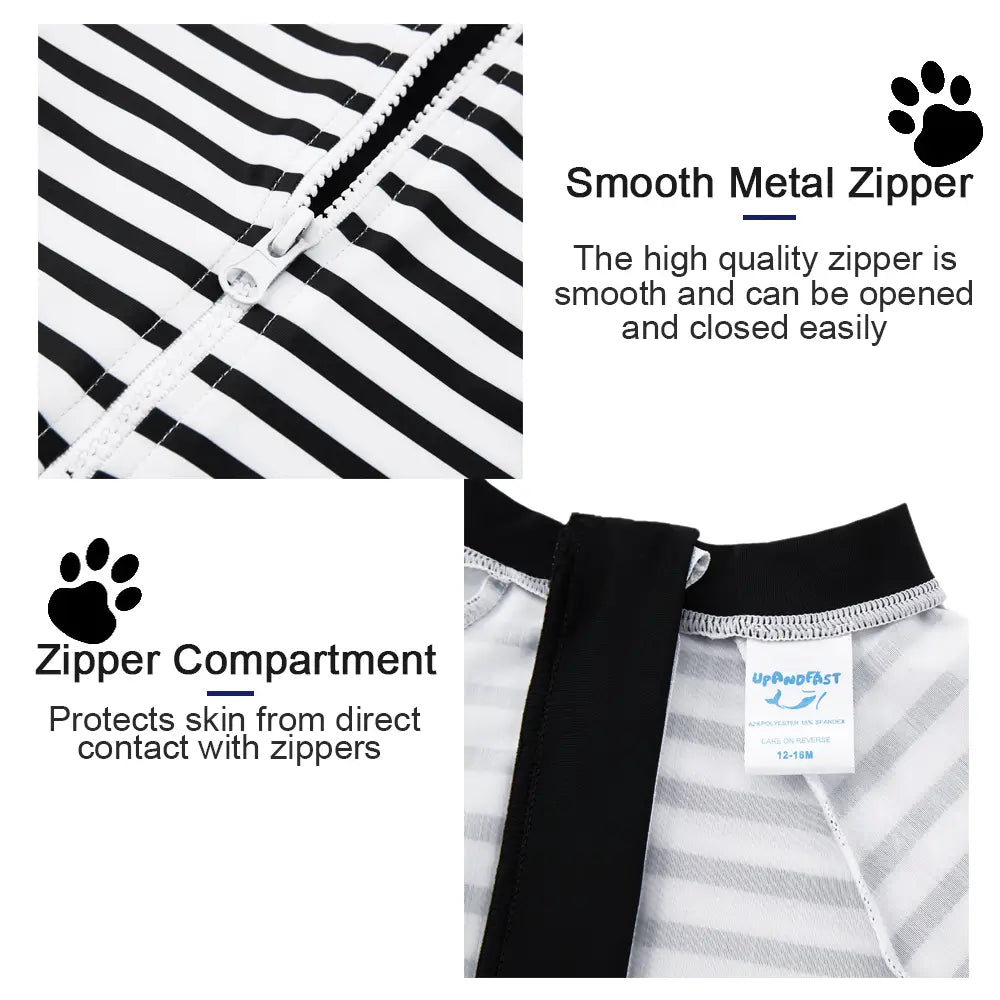 UPF 50+ Baby Boy One-Piece Swimsuit with Snap Button-Striped Bear
