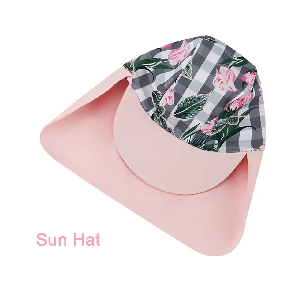 UPF 50+ Baby Girl Snap Swimsuit with Sun Hat-Pink Flower