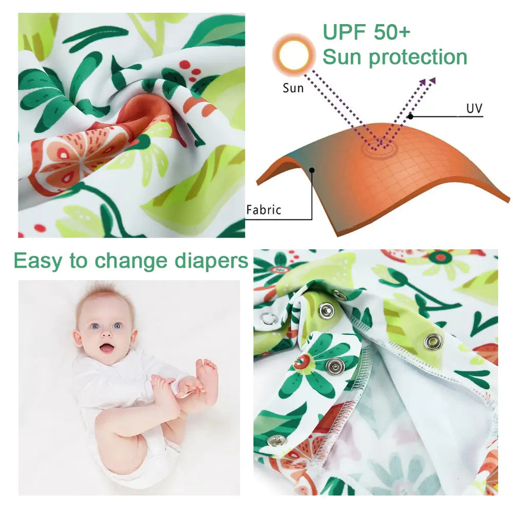 UPF 50+ Baby Girl Swimwear with Snap & Sun Hat-Green Lemon