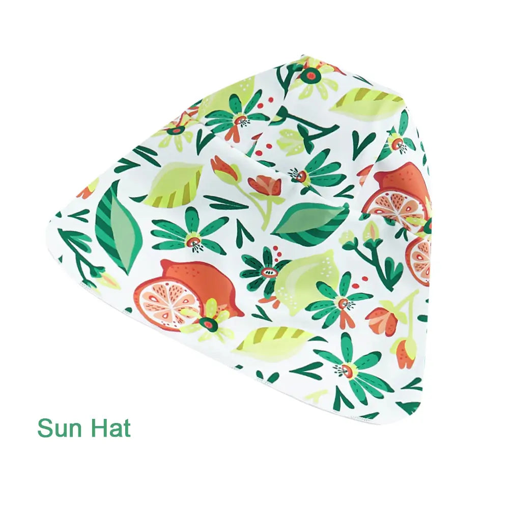 UPF 50+ Baby Girl Swimwear with Snap & Sun Hat-Green Lemon