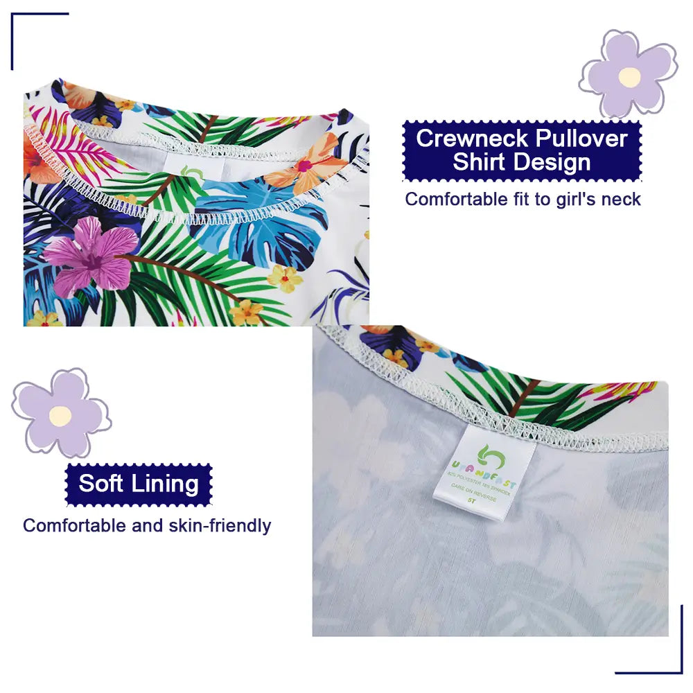 Girl Split Swimsuit UPF 50+ Kid Rash Guard Set-Purple Flower