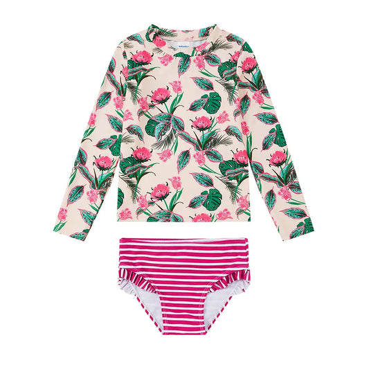 UPF 50+ Kids Girl Swimwear Set-Flower Tankini + Swim Trunk