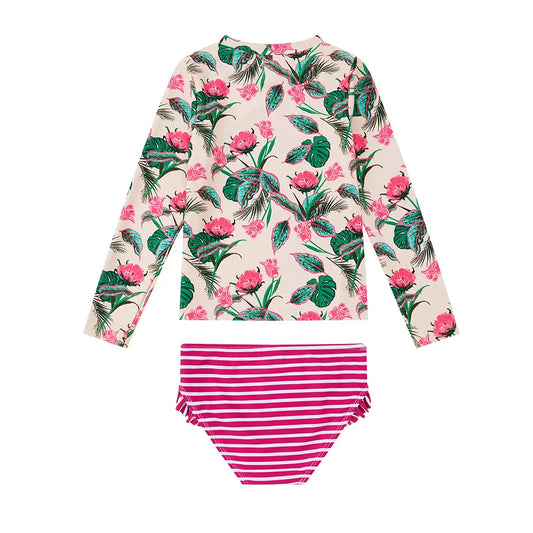 UPF 50+ Kids Girl Swimwear Set-Flower Tankini + Swim Trunk