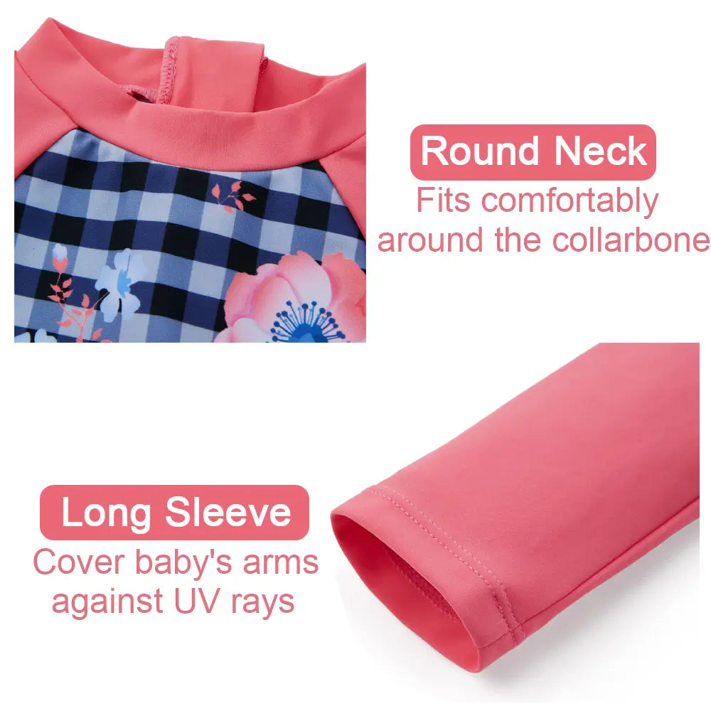 UPF 50+ Baby Girl Snap Swimwear with Sun Hat-Pink Plaid