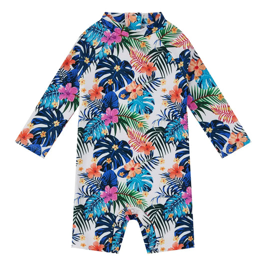 UPF 50+ Toddler Girl Swimsuit with Snap-Purple Floral