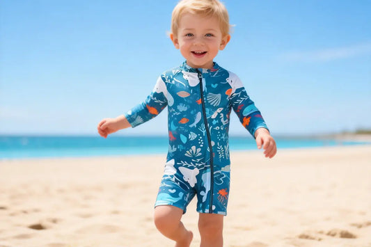UPF 50+ Baby Swimsuit Paired with Mineral Sunscreen