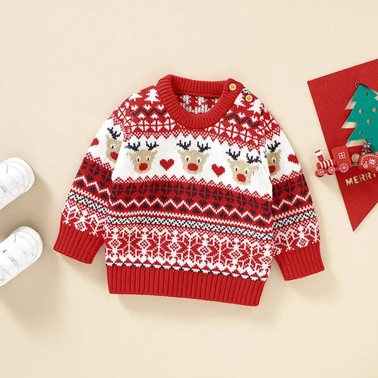 Baby Girl Christmas Sweater Elk Snow Infant Boy Pullover Top
