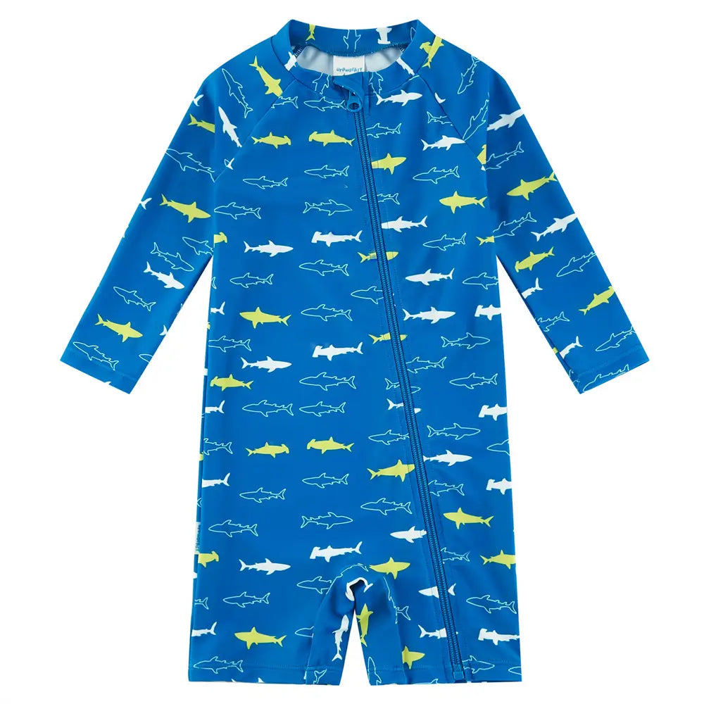 Baby Boy Swimwear UPF 50+ Full-zip Sunsuit -Sapphire Blue Shark