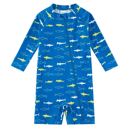 Baby Boy Swimwear UPF 50+ Full-zip Sunsuit -Sapphire Blue Shark