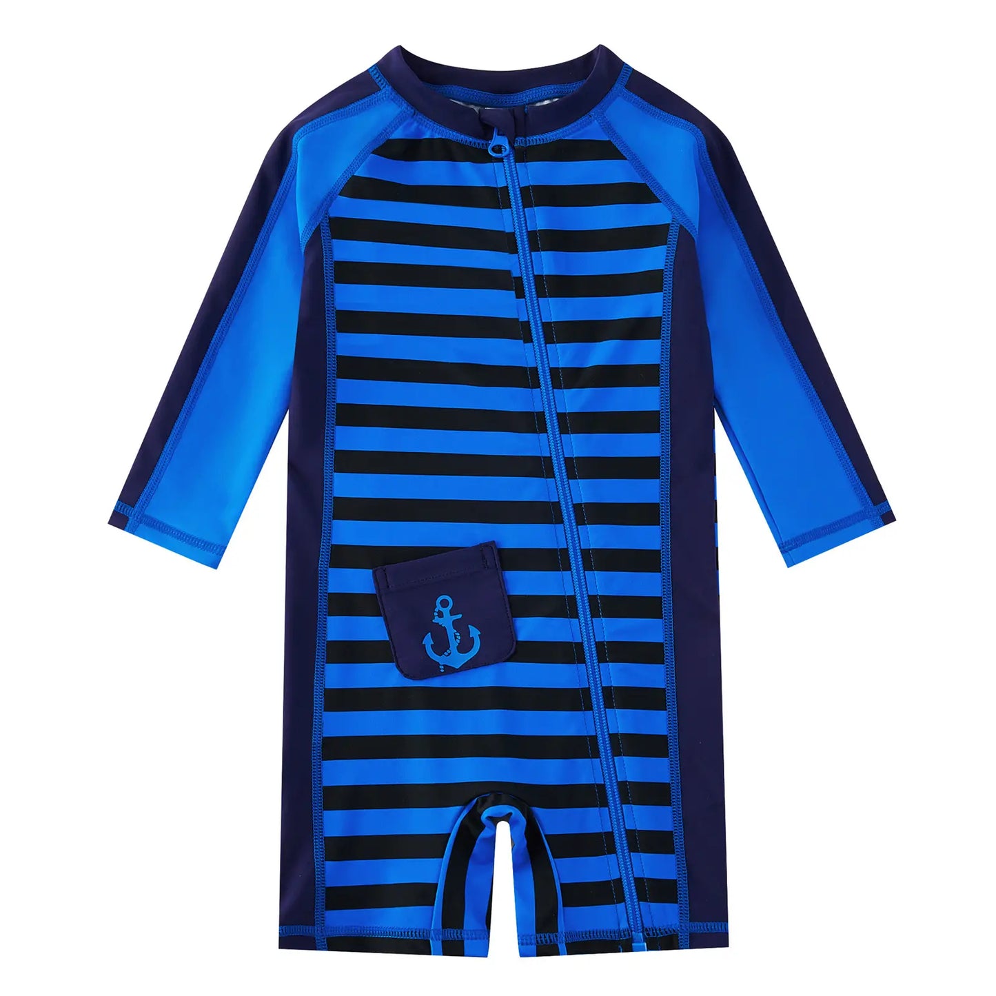 UPF 50+ Baby Boys Swimsuit One Piece Sunsuit-Navy Striped