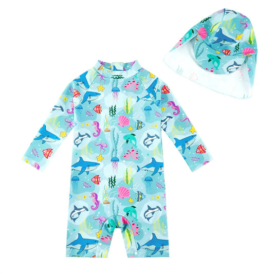 Baby Boy Swimsuit UPF 50+ Sunsuit with Sun Hat-Marine World