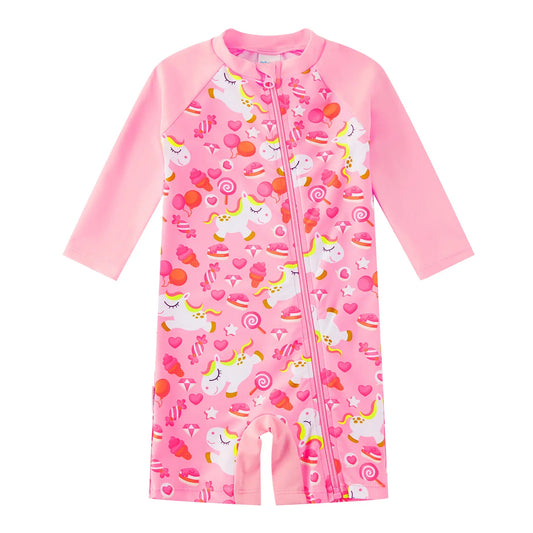 UPF 50+ Baby Girls One-Piece Swimsuit with Full Zipper | Pink Horse