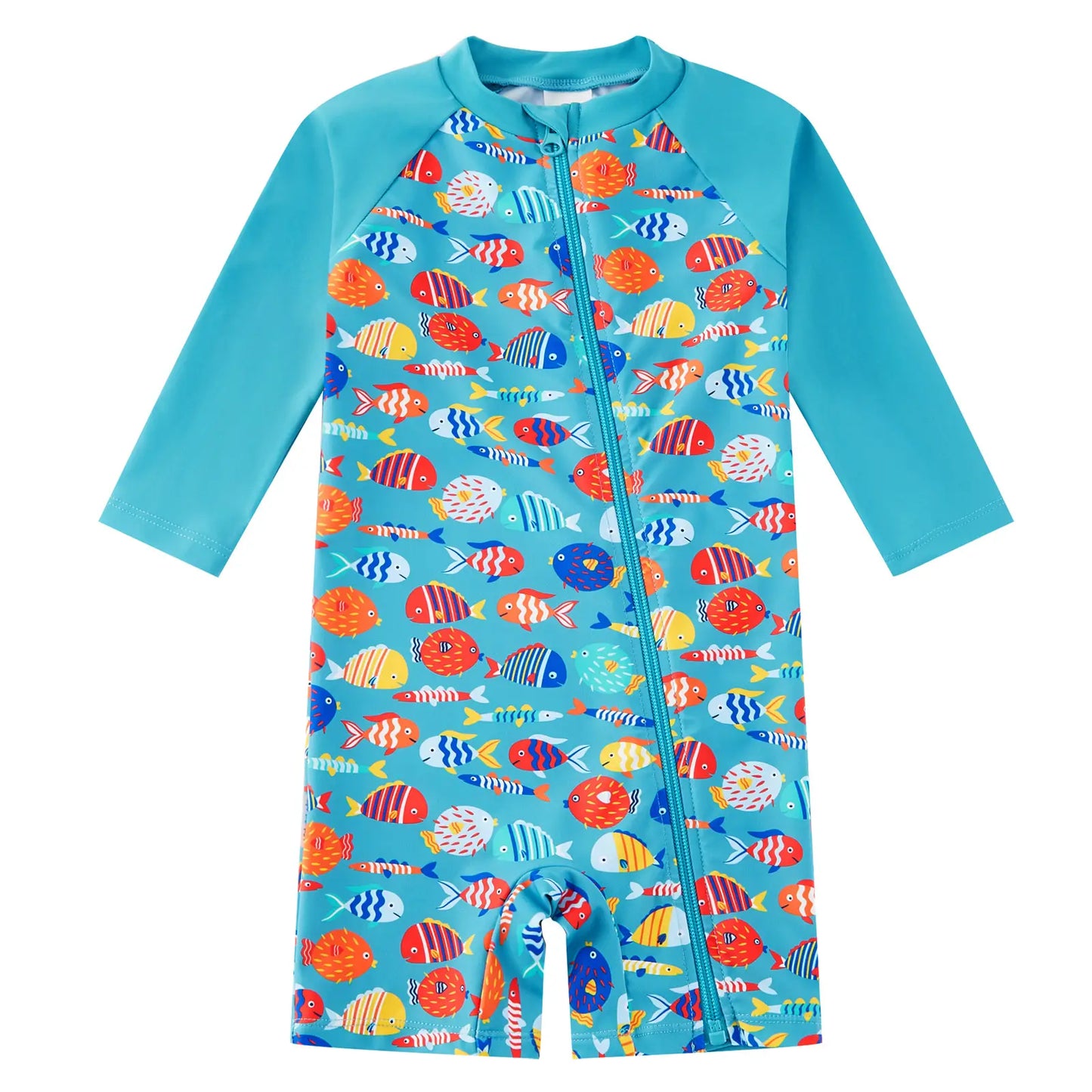 Baby Boy Swimsuit UPF 50+ Full Zipper One Piece Sunsuits|Blue Color Fish