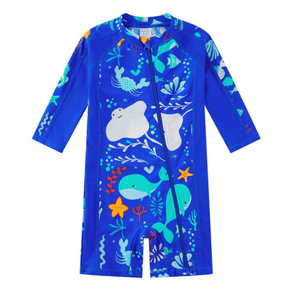 Baby Boy Full Zipper Swimsuit with UPF 50+ | Blue Whale