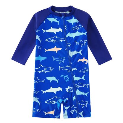 Baby Boy Full Zip Swimsuit UPF 50+ Rash Guard for Beach | Navy Shark