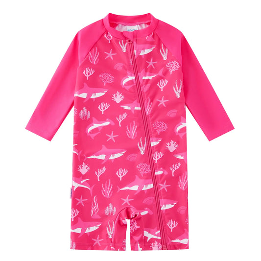 UPF 50+ Baby One-Piece Rash Guard Swimsuit with Zipper-Rose Shark