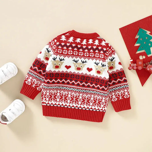 Baby Girl Christmas Sweater Elk Snow Infant Boy Pullover Top