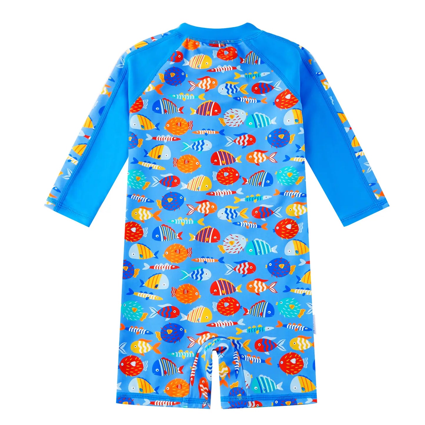 UPF 50+ Baby Boy One-piece Swimsuit with Full Zipper | Blue Colorful Fish