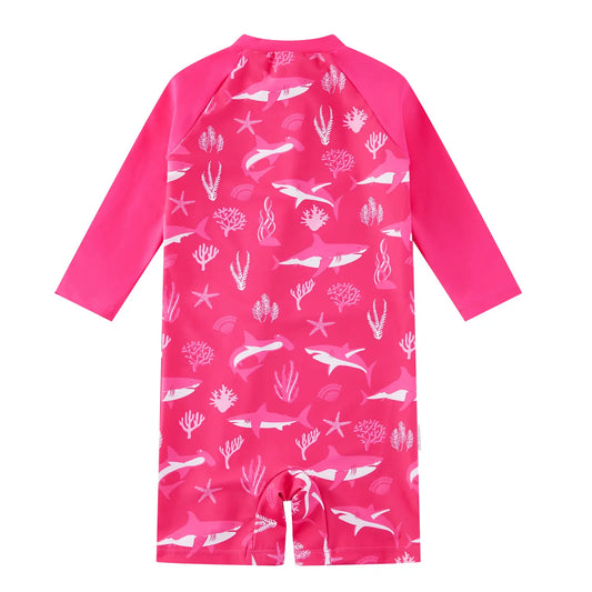 UPF 50+ Baby One-Piece Rash Guard Swimsuit with Zipper-Rose Shark