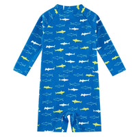 Baby Boy Swimwear UPF 50+ Full-zip Sunsuit -Sapphire Blue Shark