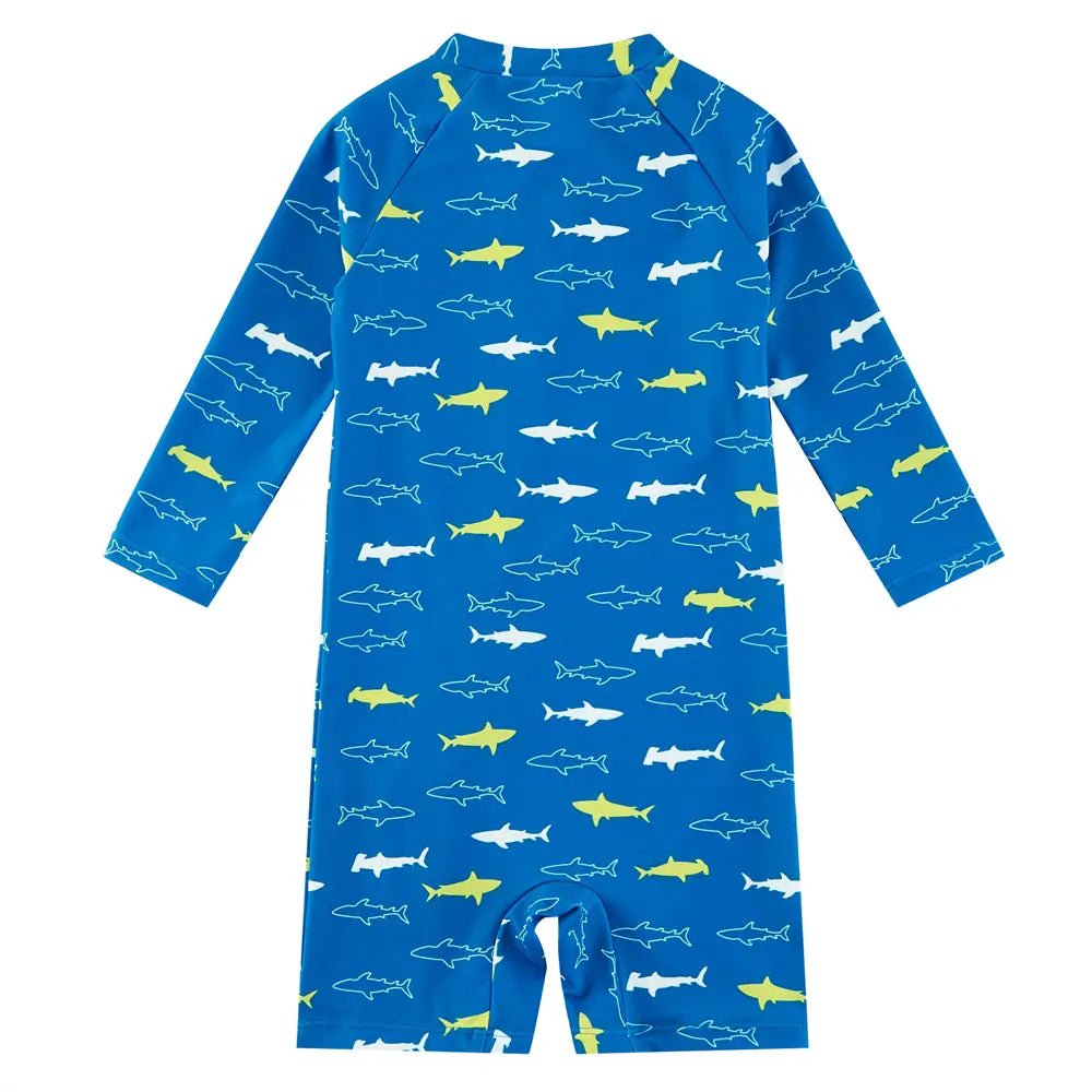 Baby Boy Swimwear UPF 50+ Full-zip Sunsuit -Sapphire Blue Shark