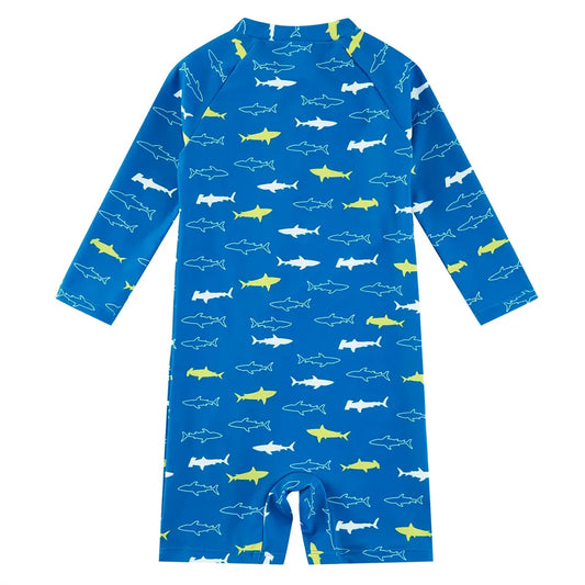 Baby Boy Swimwear UPF 50+ Full-zip Sunsuit -Sapphire Blue Shark