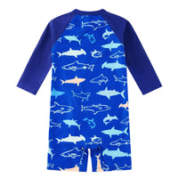 Baby Boy Full Zip Swimsuit UPF 50+ Rash Guard for Beach | Navy Shark