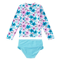 UPF 50+ Sun Protection Girl Rash Guard Set 2 Pieces-Green Flower