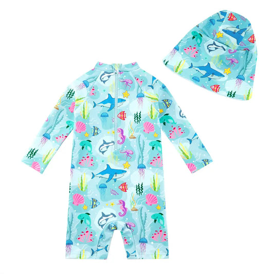 Baby Boy Swimsuit UPF 50+ Sunsuit with Sun Hat-Marine World