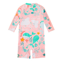 UPF 50+ Baby Girl One-Piece Long Sleeve Swimsuit | Pink Whale