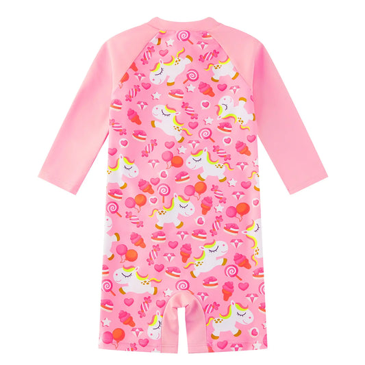 UPF 50+ Baby Girls One-Piece Swimsuit with Full Zipper | Pink Horse