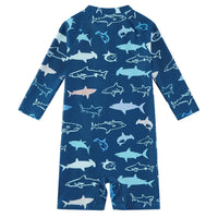 Toddler Boy Full Zipper Swimsuit UPF 50+ Sunsuit-Prussian Blue Shark
