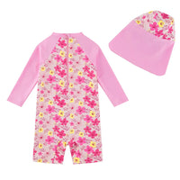 Baby Girl Snap Swimsuit with Sun Hat One Piece Sunsuit-Pink Flower