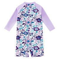 UPF 50+ Baby Girl Full Zip Sunsuit One Piece Swimsuit-Purple Flower