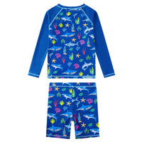 2 Piece Boy Rash Guard Set UPF 50+ Toddler Swimsuit-Blue Shark