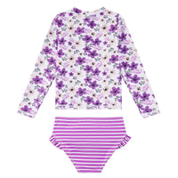 2 Pieces UPF 50+ Girl Rash Guard Set with Bikini Bottom