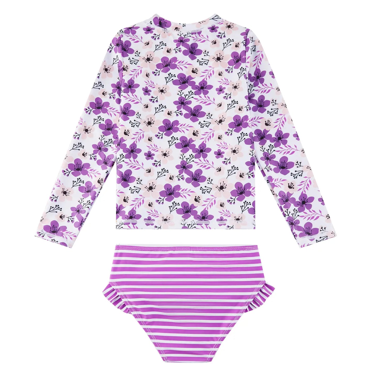 2 Pieces UPF 50+ Girl Rash Guard Set with Bikini Bottom
