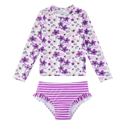 2 Pieces UPF 50+ Girl Rash Guard Set with Bikini Bottom