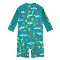 UPF 50+ Baby Boys One Piece Swimsuit with Full-zip | Green Shark