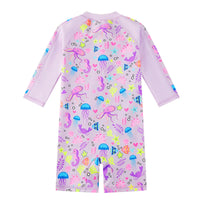 Baby Girls One Piece Swimsuit with UPF 50+ Full Zipper | Purple Octopus