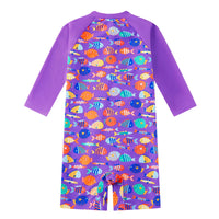 Baby Girls One Piece Swimsuit with upf 50+ & Full Zipper|Purple Colorful Fish