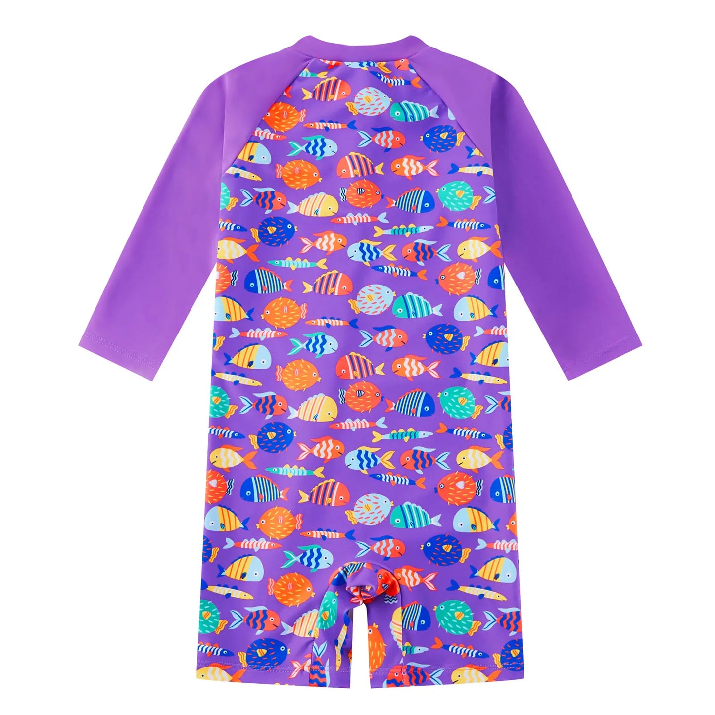 Baby Girls One Piece Swimsuit with upf 50+ & Full Zipper|Purple Colorful Fish